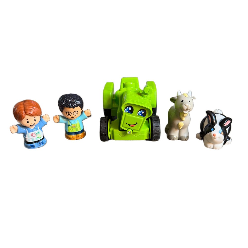 Fisher Price Little People Farm Set Green Tractor Figures Goat Rabbit 5pc Lot